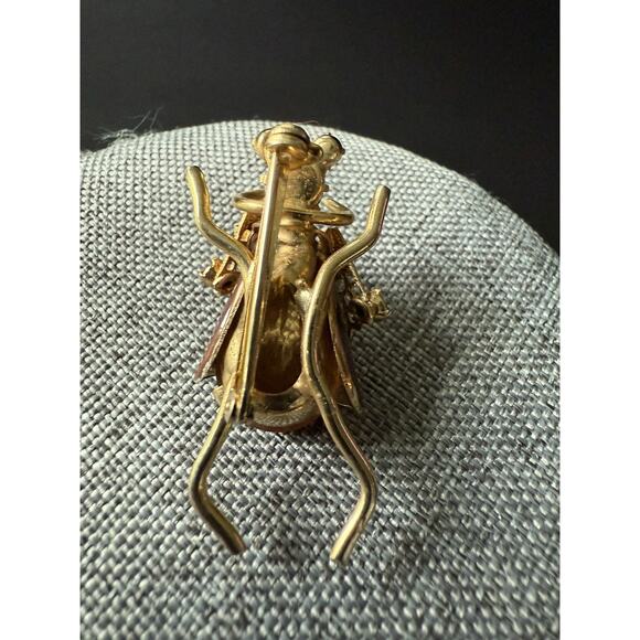 Vintage Rhinestone Enamel Bug Insect Brooch Pin Gold Tone Whimsy Art To Wear - Picture 2 of 7